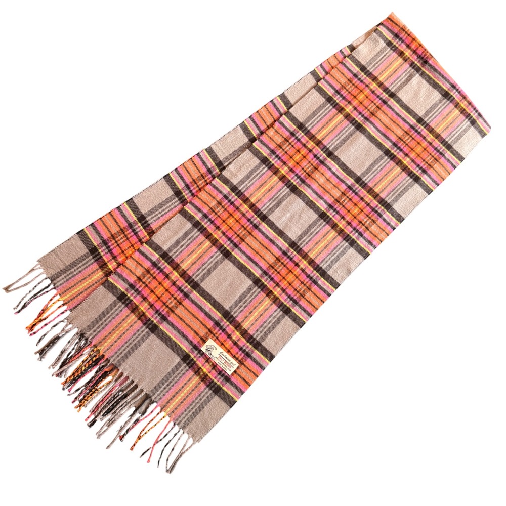 Cashmere Feel Italy Design Plaid Scarf‎ Gray Pink Orange Yellow Fringe Soft Warm